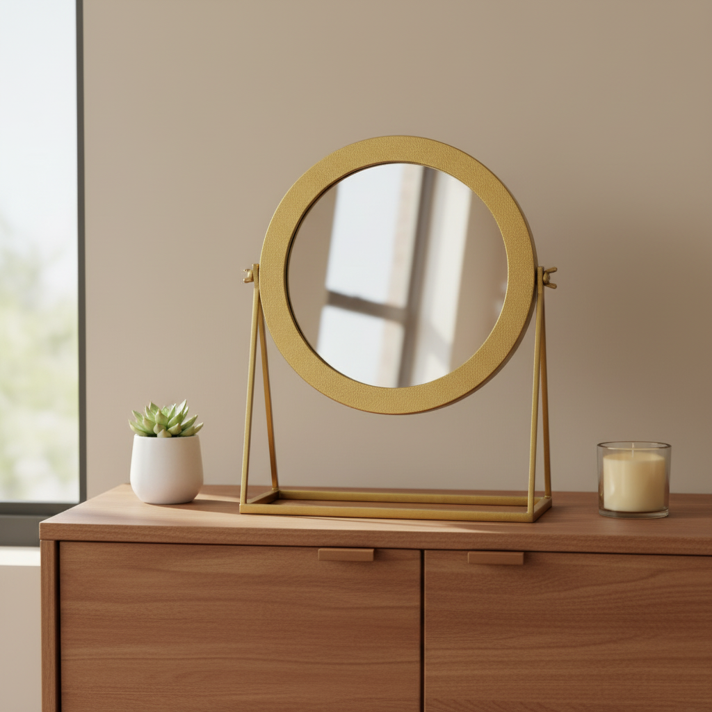 Spiegel op standaard goud